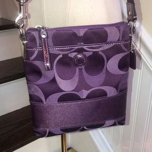 COACH Purple Jacquard Signature C Crossbody Messenger Shoulder Bag